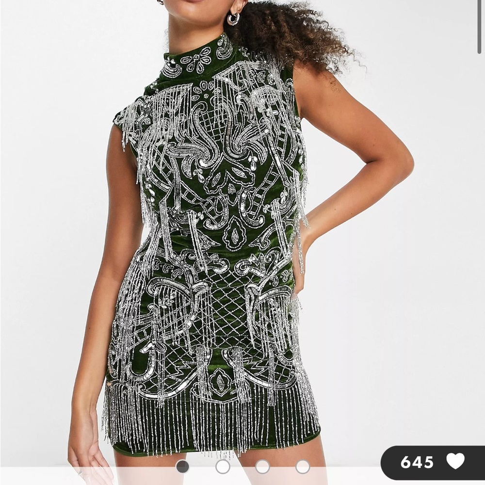 ASOS DESIGN Tall high neck embellished mini dress